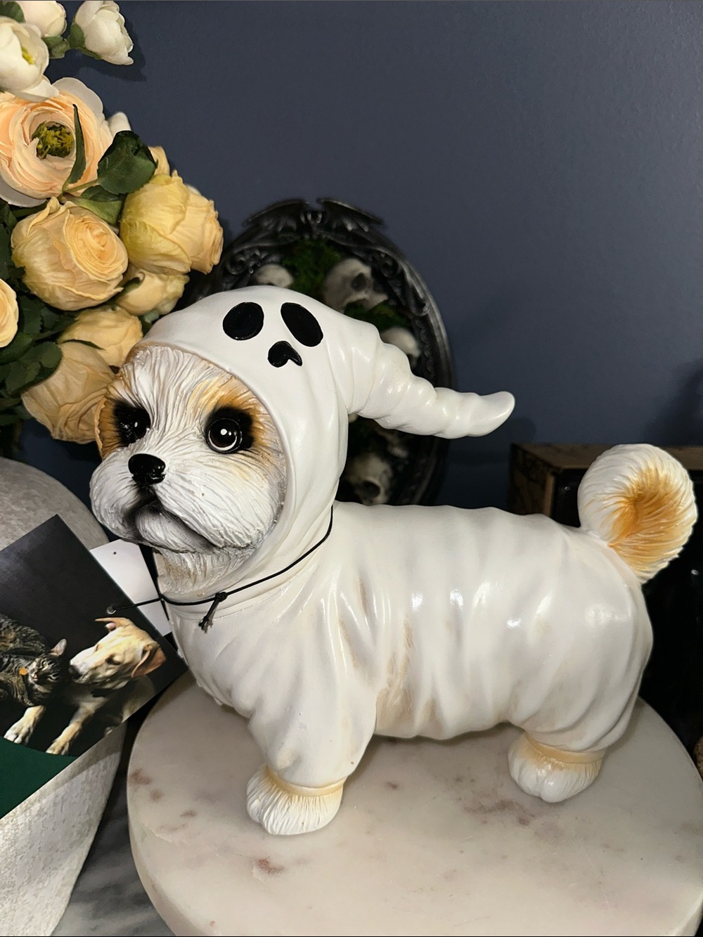 Halloween White Ghost Dog Costume Figurine - Pet Decor